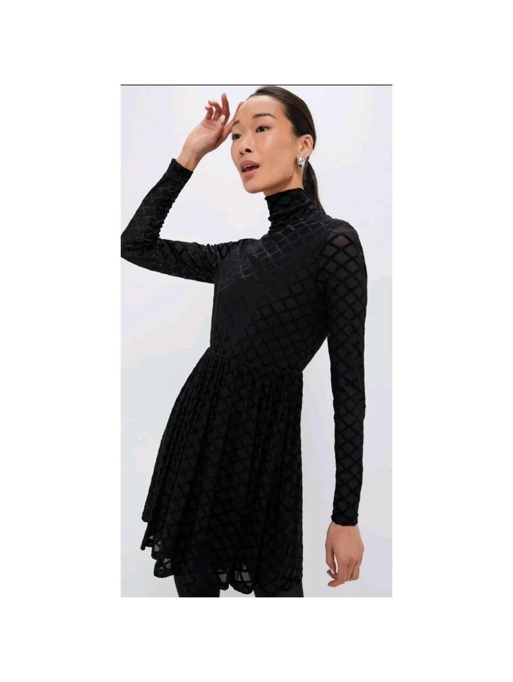 Tuckernuck Black Velvet Burnout Rowan Mockneck Turtleneck Swing Dress Sz S